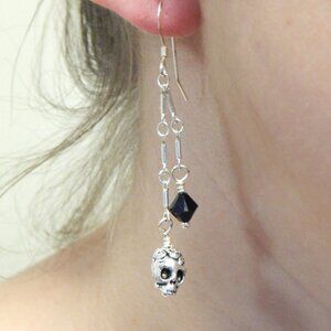 Sugar Skull Earrings with Swarovski Crystals (Black) - Handmade in "USA"